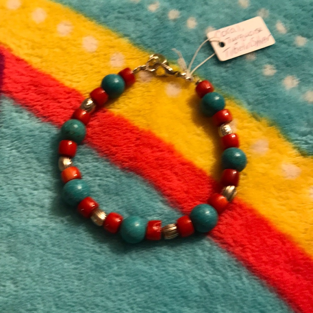 Handmade Turquoise and coral bracelet